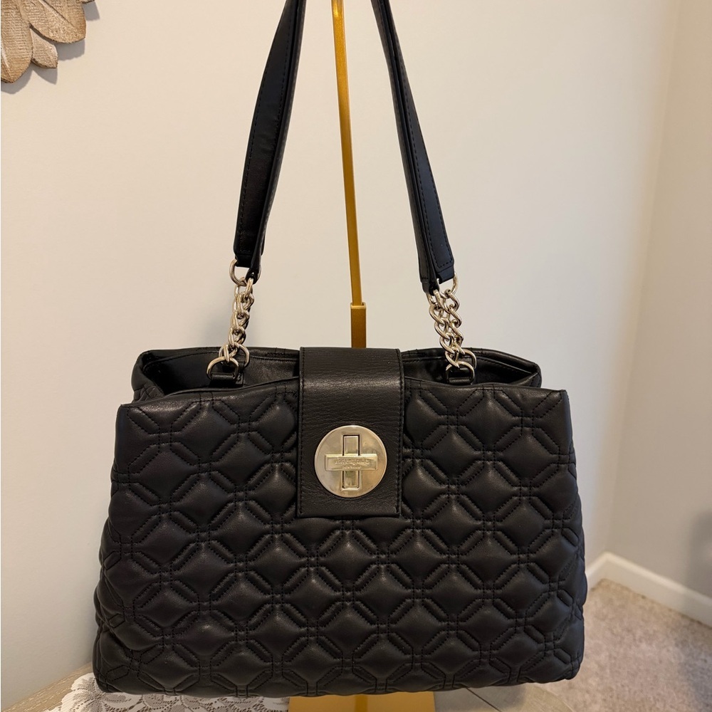 Kate Spade Astor Court Elena Black Quilted Leather Shoulder Bag 14.5x9.5 + charm - Picture 2 of 14